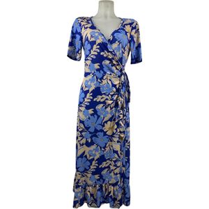 Angelle Milan – Travelkleding voor dames – Blauw/creme Overslag Jurk – Ademend – Kreukherstellend – Duurzame jurk - In 5 maten - Maat XL