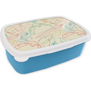 Broodtrommel Blauw - Lunchbox - Brooddoos - Pastel - Tas - Kleren - Patronen - 18x12x6 cm - Kinderen - Jongen