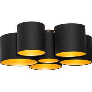 QAZQA Multidrum Plafondlamp - 6 Lichts - L 92 cm - Zwart Goud