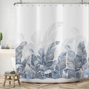 Bladeren douchegordijn - Waterdicht en wasbaar - 180 x 200 cm - Blauw en grijs