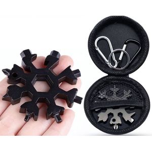 Sneeuwvlok Multitool - 19 in 1 Multitool - Zilver roestvrij staal - Fietsgereedschap - Sleutelhanger Inclusief opberg etui