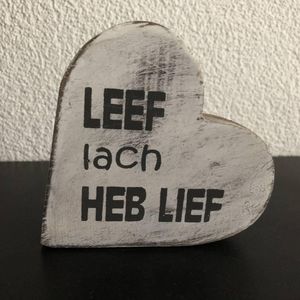 Houten Teksthart 10 cm ""Leef Lach Heb Lief"" - Kleur Antique White