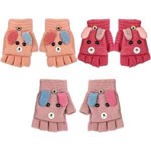 3 paar winter-halfvinger-flip-handschoenen voor kinderen - Verwisselbare pluche handschoenen voor jongens en meisjes
