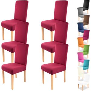 Charles Stretch Chair Covers, Round and Square Chair Backs, Pack of 6, Bi-Elastic Fit with Oeko-Tex Standard 100: ""Tested Confidence"" (Bordeaux)