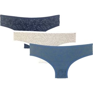 3 stuks Dames slips - bloemen- marineblauw-ecru-lichtblauw - Maat 46/48