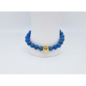 Armband Natuursteen ""Blauw howliet gesponnen goud"" -8 mm diameter van de korrel- model 2