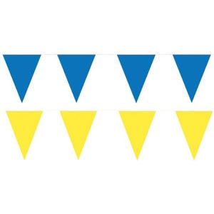 Gele/Blauwe feest punt vlaggetjes pakket - 80 meter - slingers / vlaggenlijn