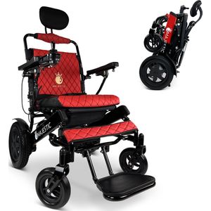 COMFYGO IQ-9000 Elektrische Rolstoel, Lichtgewicht, draadloze afstandsbediening, tot 30 km, Handmatig inklapbaar zonder Achterover leunen, Zwart&Rood frame, Rood leer textiel, Zitbreedte 45cm