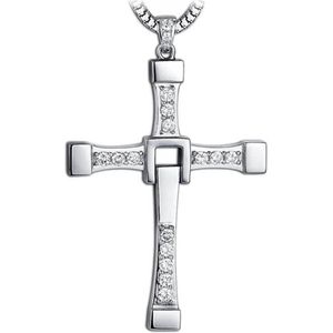 Fako Bijoux® - Ketting - Kruis - Kristal - Deluxe - Zilverkleurig