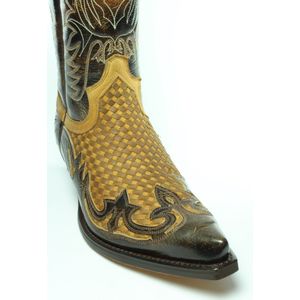 Sendra Boots 3241 Bruin Dames Heren Laarzen Trenzado Cuervo Ibiza Handgemaakt Spitse Cowboy Western Schuine Hak Gevlochten Wreef Echt Leer