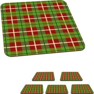 Onderzetters voor glazen - Kerst - Plaid - Groen - Rood - Schotse ruit - 10x10 cm - Glasonderzetters - 6 stuks