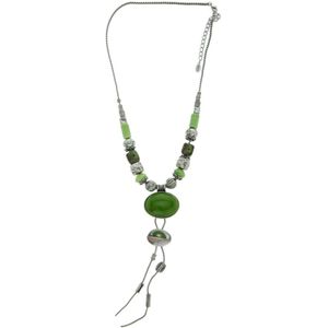 Behave Lange groene ketting met keramieke kralen en ovale hanger