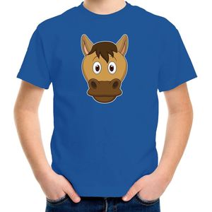 Cartoon paard t-shirt blauw voor jongens en meisjes - Kinderkleding / dieren t-shirts kinderen 122/128