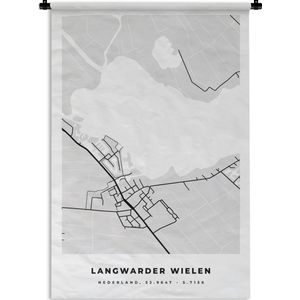 Wandkleed - Wanddoek - Kaart - Friesland - Langwarder Wielen - Stadskaart - Plattegrond - 60x90 cm - Wandtapijt