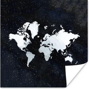 Poster Wereldkaart - Sterrenhemel - Wit - 100x100 cm XXL