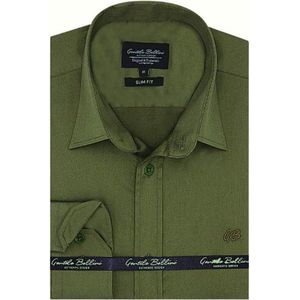 Heren Overhemd - Slim Fit - Luxury Plain Satijn - Groen - Maat S