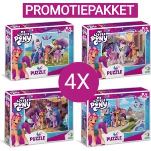 PROMOTIEPAKKET 4 x My Little Pony Puzzel 5+ - 60 stukjes - 32x23 cm - My Little Pony Speelgoed 4-5-6 jaar-Kinderpuzzel 5 jaar