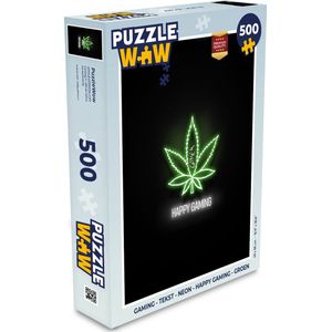 Puzzel Gaming - Tekst - Neon - Happy gaming - Groen - Legpuzzel - Puzzel 500 stukjes