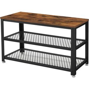 Schoenbank opslag voor schoenen - 2 roosterplanken - 30 x 73 x 45 cm - entree hal woonkamer - industrieel vintage bruin-zwart