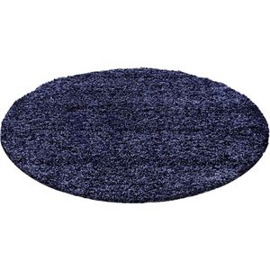 Pochon - Tapijt Life - Donkerblauw - 120x120x3 - Vloerkleed - Effen - Hoogpolige Vloerkleed - Ronde Vloerkleed - Ronde Tapijt