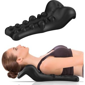 Nek- en schouderrelaxer met massagepunt bovenrug - cervicaal tractieapparaat voor TMJ-pijnverlichting - uitlijning cervicale wervelkolom - chiropractisch kussen - zwart nek trainer