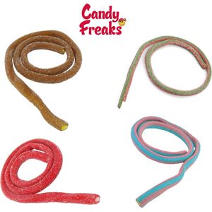Candy Freaks - Zure XXL kabels mix - 12 stuks - 72cm lang - Snoep - Snoeppot - Snoepgoed - Mega snoep - Aardbei - Cola - Wateermeloen - Roos fruit