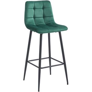 Barkruk ARCETO - Groen Velvet, Zwarte Metalen Poten, 76 cm Zithoogte, Rugleuning, Ergonomisch Ontwerp, Max. 120 kg