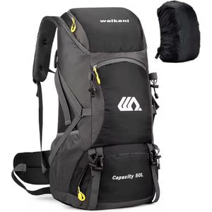 Avoir Avoir®-Rugzak-Backpack-Hiking-50L-Waterdichte-Nylon-Zwart-Kamperen-Wandelen-Schoenenvak-Watersysteem uitgang -Reflecterende Strip-lichtgewicht-regenhoes-wandelrugzak-camping-Backpacks