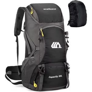 WoYoW®-Rugzak-Backpack-Hiking-50L-Waterdichte-Nylon-Zwart-Kamperen-Wandelen-Schoenenvak-Waterpijpuitgang-Reflecterende Strip-lichtgewicht-regenhoes-wandelrugzak-camping