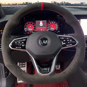 JDtuning | Premium Alcantara stuurhoes | Geschikt voor Golf 8 DSG GTI R Polo Tiguan Passat Volkswagen | Voor stuurwiel zonder flippers – Rood