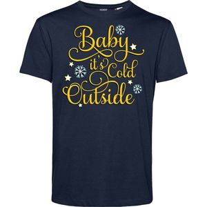 T-shirt Baby Its Cold Outside | Foute Kersttrui Dames Heren | Kerstcadeau | Kerstpakket | Navy | maat S