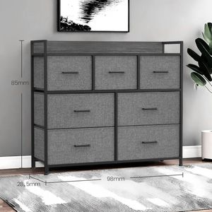 Ladekast - 7 Stoffen Lades - Met Handgrepen – Stalenframe - Zwart