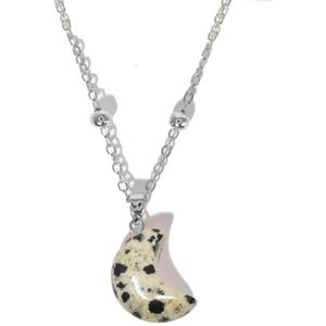 Bixorp Gems Dalmatiër Jaspis Halve Maan Ketting - Zilverkleurig - Edelsteen Hanger