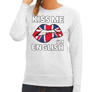 Kiss me I am English sweater grijs dames - feest trui dames - Engeland kleding XS