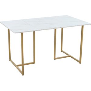 Merax Morderne Eettafel - Tafel van 140x80x75 cm - Keukentafel in Marmerlook - Wit met Goud