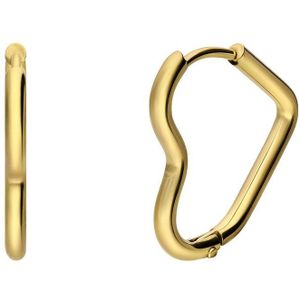 Lucardi Dames Stalen goldplated oorringen hart - Oorbellen - Staal - Goud