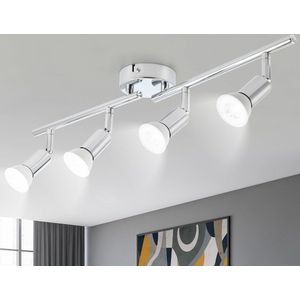 Chandelix - Plafondspots - zilvere opbouwspots - met 4 lichtpunten - industrieel - Chroom - plafonniére - GU10 4-vlam fitting - excl. lichtbronnen