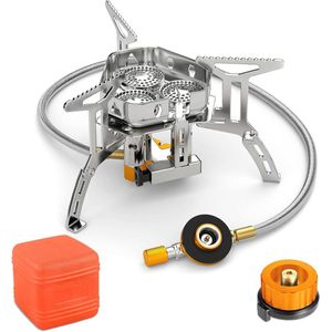 Opvouwbaar gas-campingkooktoestel 5800 W met piëzo-ontsteking - Winddicht en draagbaar - Inclusief adapter voor outdoor picknick