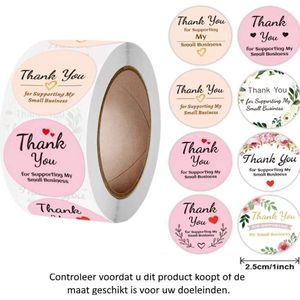 Rol met 500 Thank you for supporting my small business - Stickers - 2.5 cm - Thank You - Thanks - Bedankt voor uw bestelling - Hartje - Hartjes - Bloemen - Takjes - Decoratie