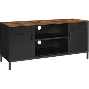 Tv-meubel - Met verstelbare planken - Metaal - 2 deuren - Zwart