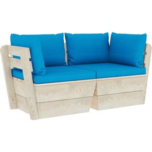 vidaXL Tuinbank 2-zits - Met kussens - Vurenhout Hoekbank - Tuinset - Pallet Meubilair - Buitendecoratie - Lounge Set