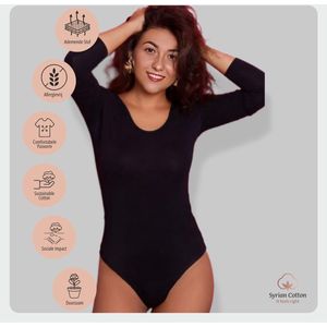 Dames Premium Katoen Bodysuit met Lange Mouwen - Wit - S