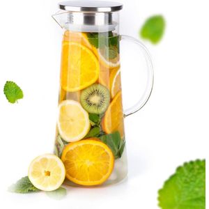 Glazen Karaf dubbele schenktuit - Deksel met Filter - Koelkastvriendelijk - Multi-Temperatuur Drankkan - 1500ml - IJsthee Sap Sangria