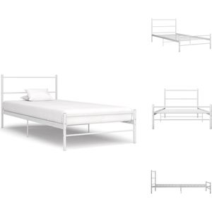 vidaXL Metalen Bedframe - Wit - Eenpersoons - 209 x 97 x 84 cm - Inclusief lattenbodem - Bed