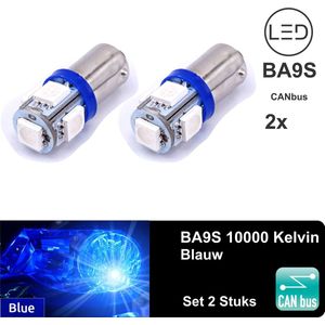 Autolampen 2 stuks BA9S Blauw 10000k T11 T4W - 5 SMD Led Signal Light - 12V - Knipperlicht - 3030SMD Blue - 2 Stuks