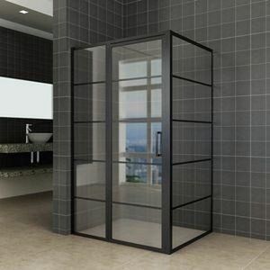 Douchedeur met vast paneel Wiesbaden Horizon 120 x 200 cm mat zwart raster Links