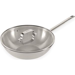 ELLE Gourmet Moderne Wokpan met Deksel - Ø 28 cm - PFAS vrije RVS Hapjespan inductie - Geschikt voor alle warmtebronnen