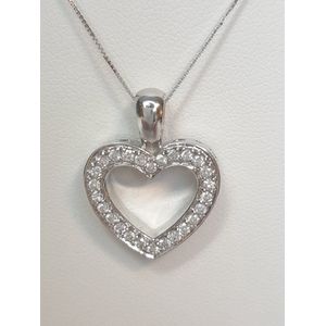 Witgouden hanger - hartje 14 karaat - diamant - uitverkoop Juwelier Verlinden St. Hubert – van €1595,= voor €995,=