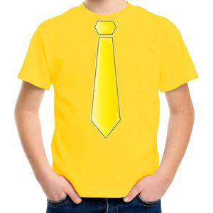 Bellatio Decorations Verkleed t-shirt voor kinderen - stropdas - geel - jongen- carnaval/themafeest 140/152