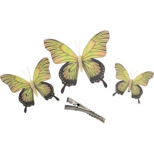 Othmar Decorations Kerst decoratie vlinders op clip - 3x stuks - geel - 12/16/20 cm